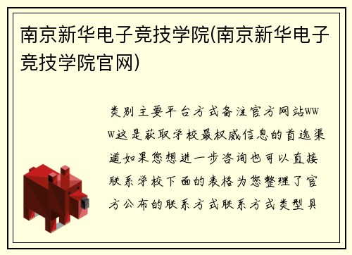 南京新华电子竞技学院(南京新华电子竞技学院官网)